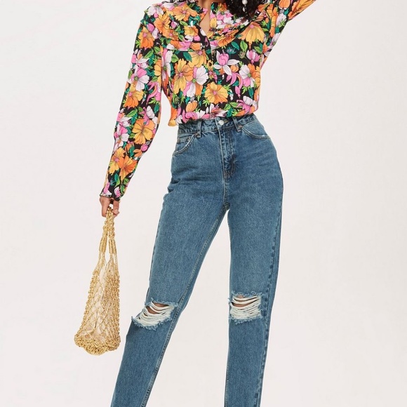 Topshop mom jeans with double rip W26 - Picture 1 of 9